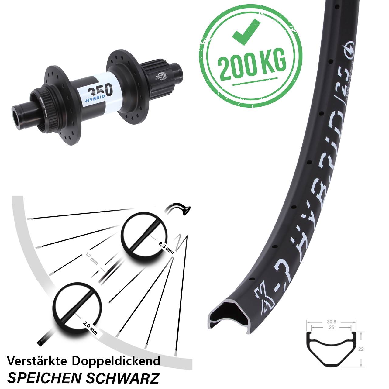 KX-R Hybrid 25 DT Swiss 350 650B Hinterrad Centerlock 12x148 Boost Micro Spline
