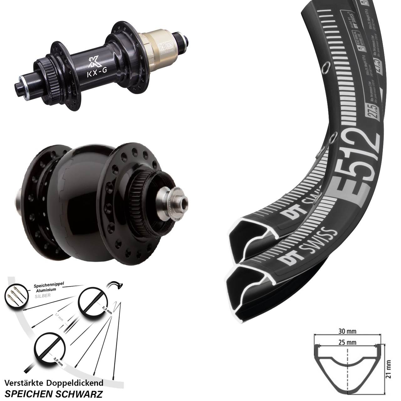 Laufradsatz Centerlock QR 29 Zoll DT Swiss E512 KX-G SON delux XDR 11-12 fach