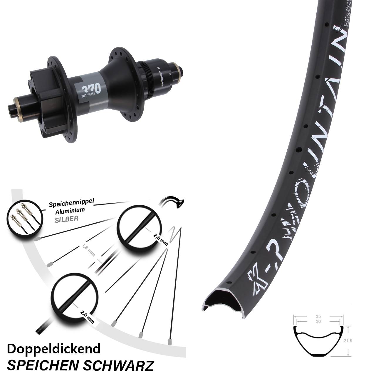 29 Zoll KX-R Mountain DT Swiss 370 Hinterrad 6-Loch QR Boost XD
