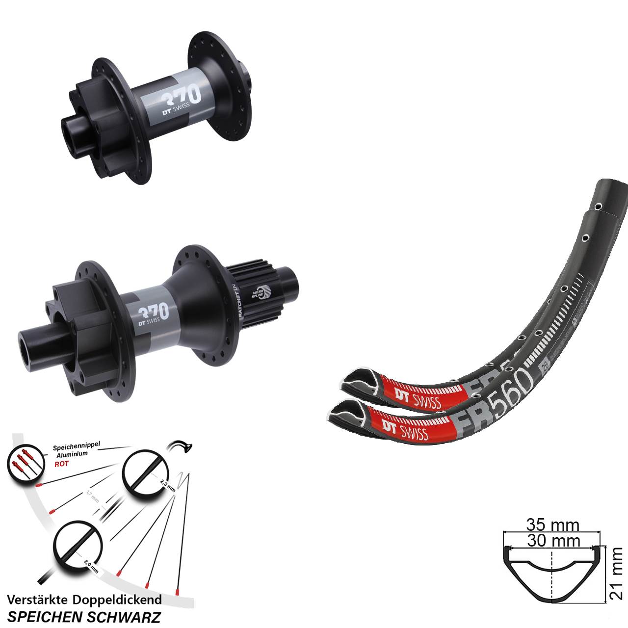 26 Zoll DT Swiss FR 560-370 Disc Laufradsatz 15x100 12x142 Micro Spline