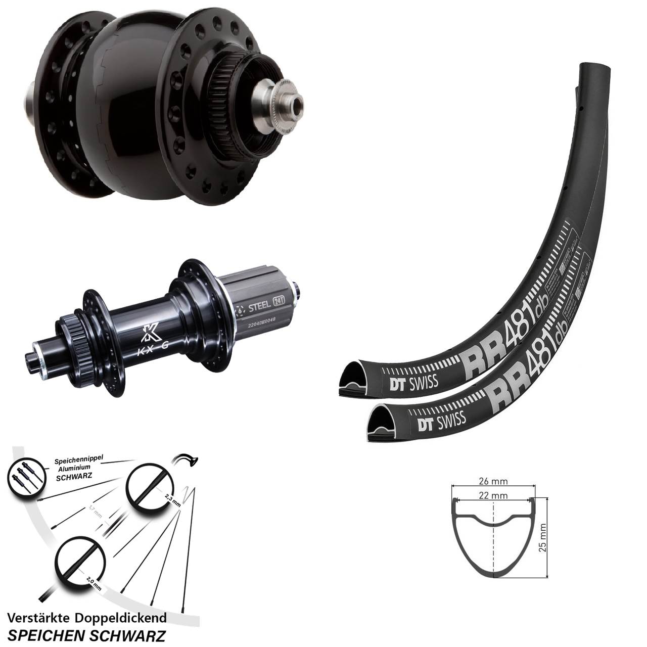 28 Zoll DT Swiss RR481 KX-GS SONdelux Disc Laufradsatz QR 8-12 fach HG