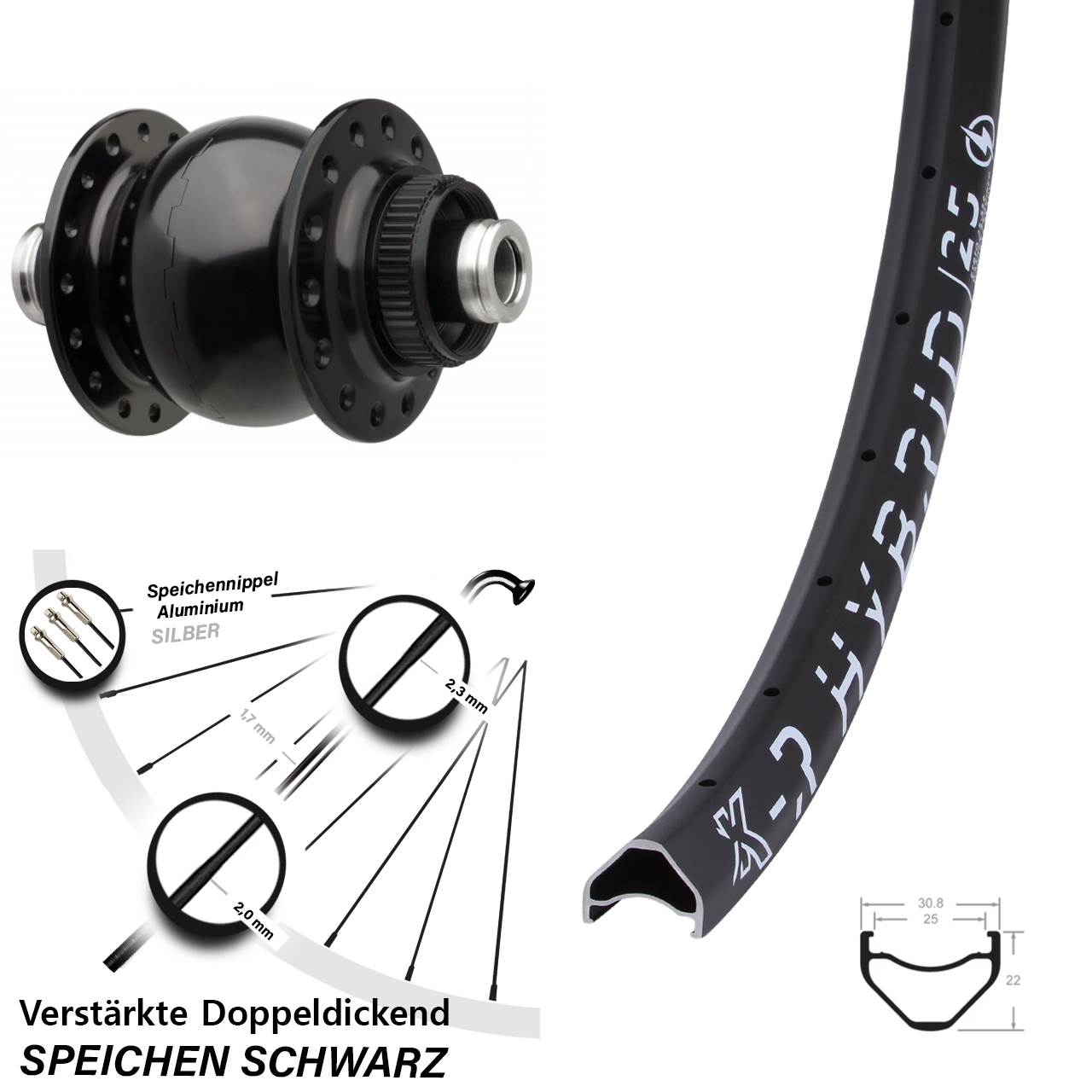 29 Zoll KX-R Hybrid 25 SON 28 Centerlock Vorderrad mit Nabendynamo 12x110 Boost