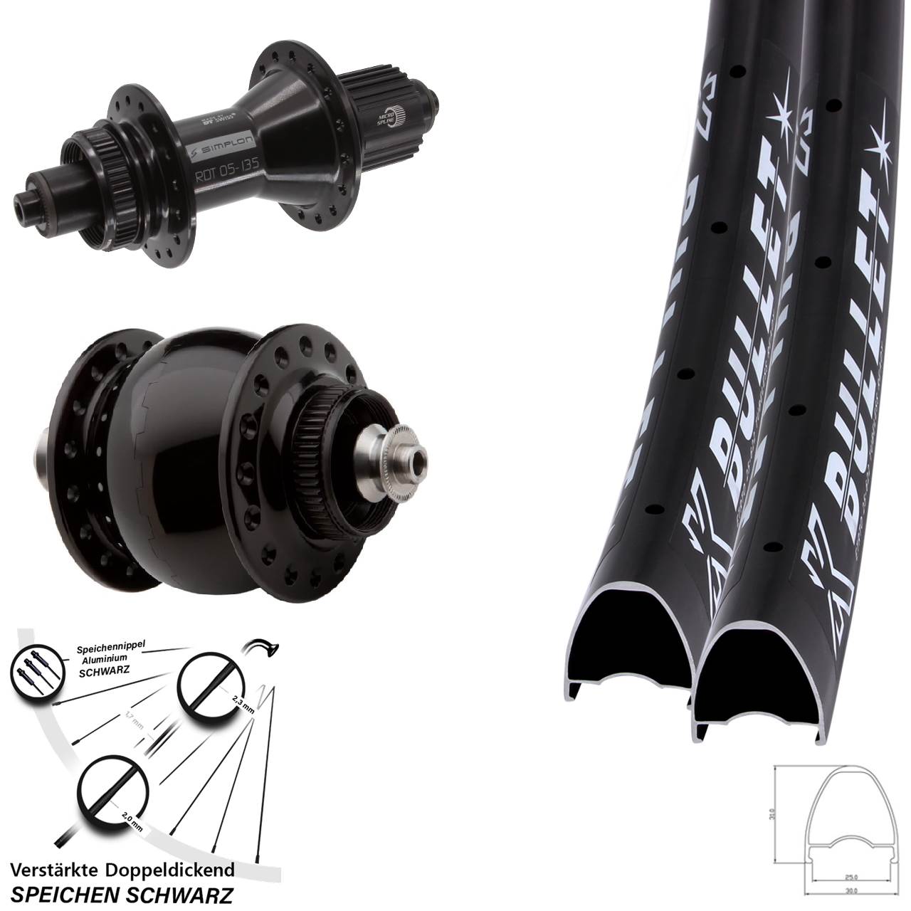 29 Zoll KX Bullet DT Swiss 370 Hybrid SONdelux Centerlock Laufradsatz QR Micro Spline