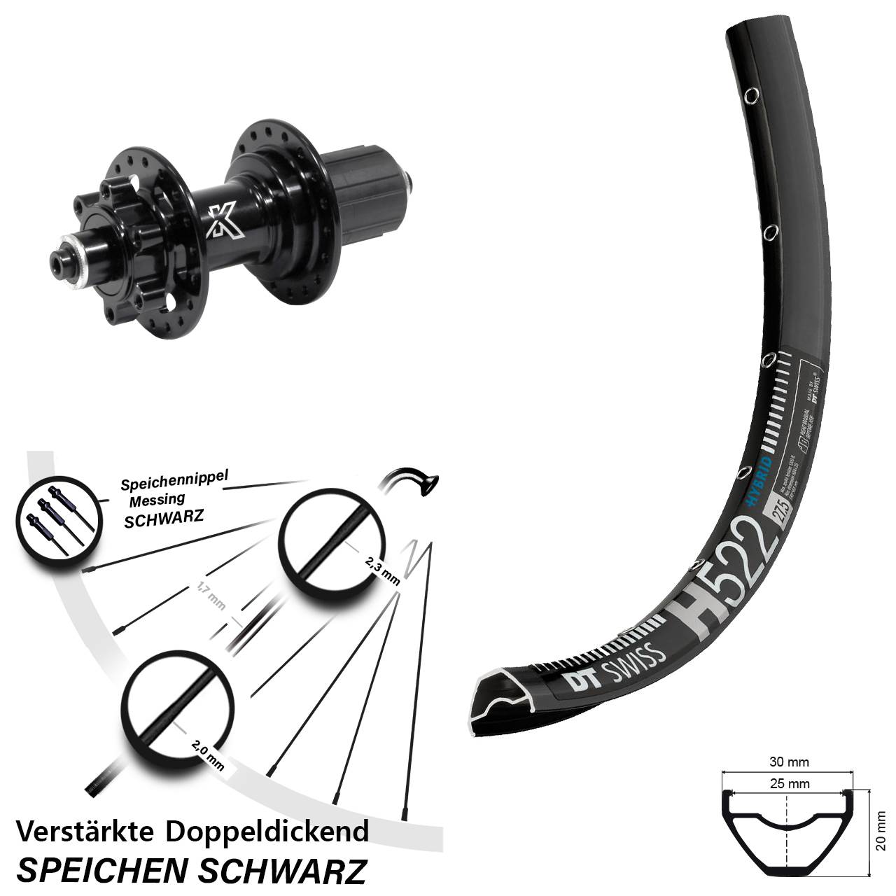 29 Zoll DT Swiss H 522 KX-M Heavy Duty Disc Hinterrad QR 8-12 fach HG