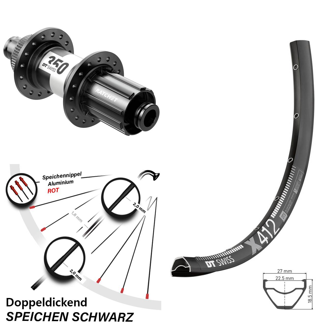 29 Zoll DT Swiss X 412-350 Disc Hinterrad 12x142 8-11 fach HG