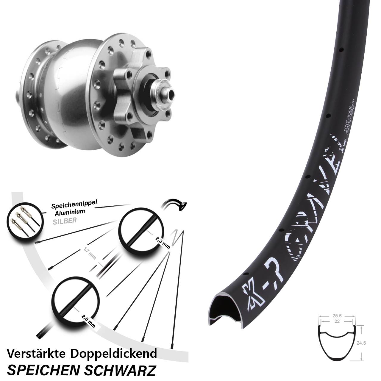 28-29 Zoll KX-R Gravel SON 28 silbern Dynamo-Vorderrad 6-Loch QR