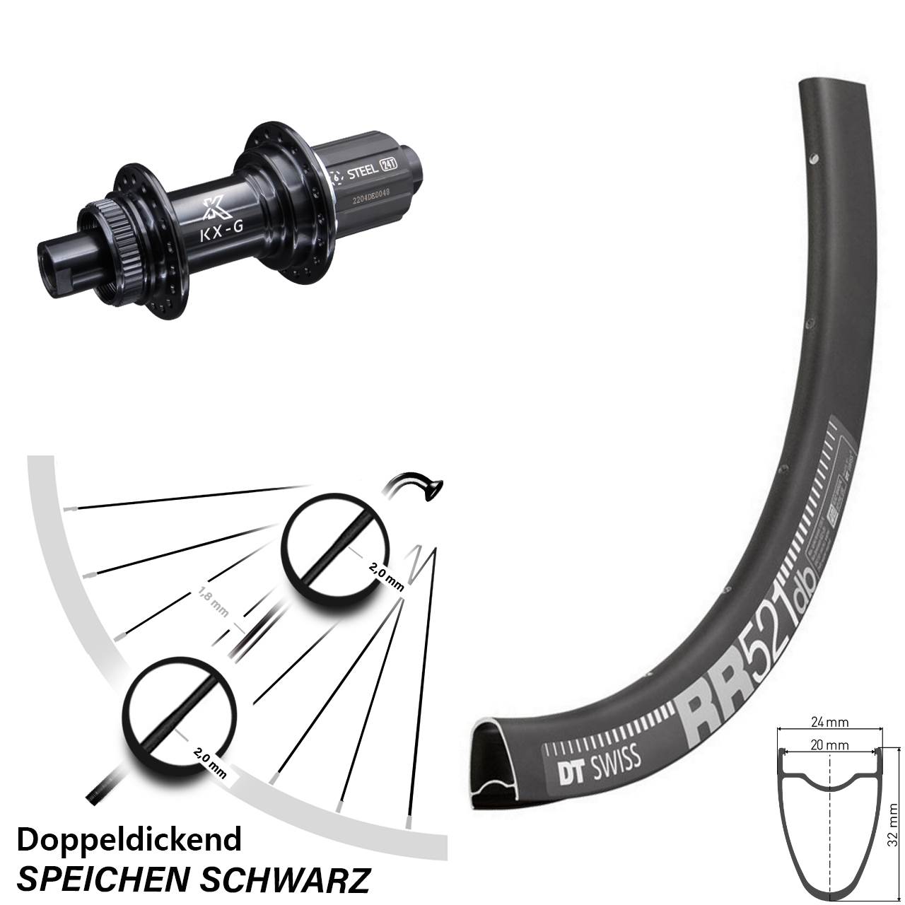 28 Zoll Hinterrad DT Swiss RR 521 KX-GS 8-12 fach 12x142