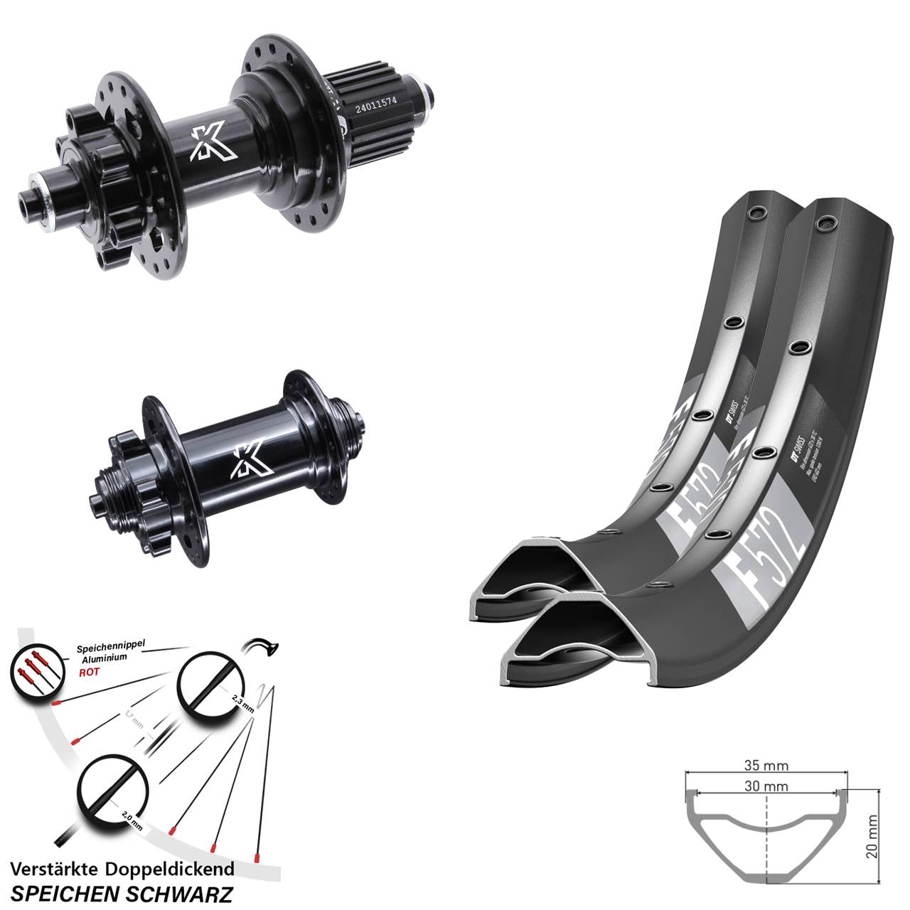 6-Loch Laufradsatz QR 29 Zoll DT Swiss F 572 KX-M Shimano Micro Spline