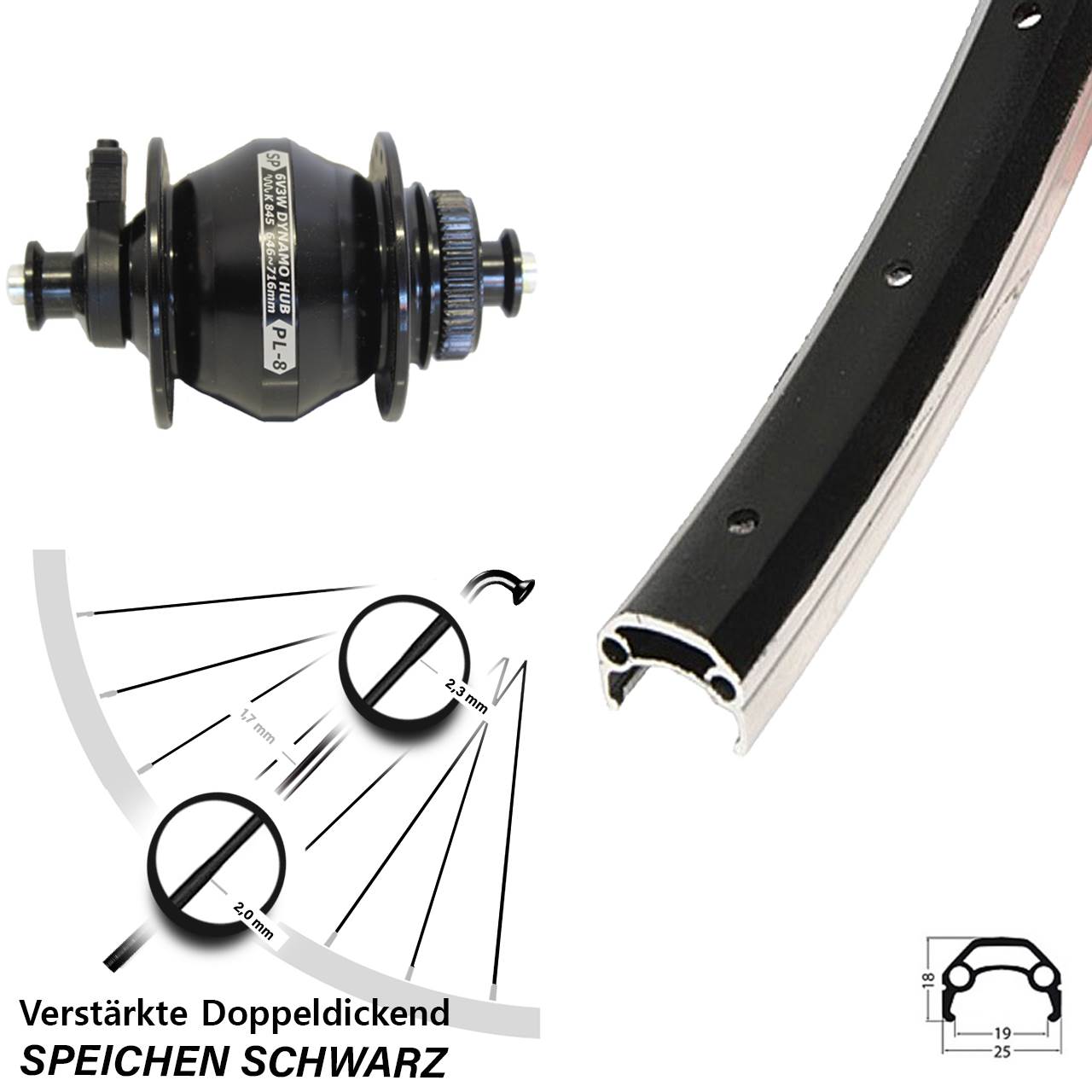 20 Zoll Schürmann YAK 19 Shutter Precision PL-8 Nabendynamovorderrad QR