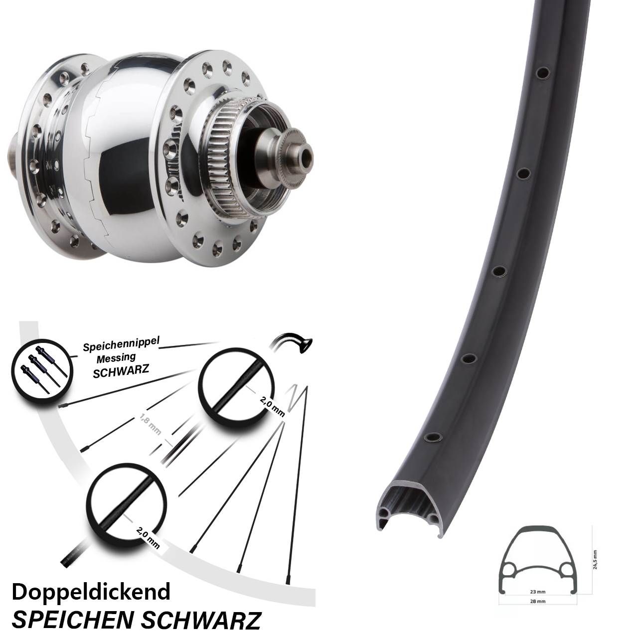 SON delux Ambrosio Sport 28-29 Zoll Disc Vorderrad mit Nabendynamo QR