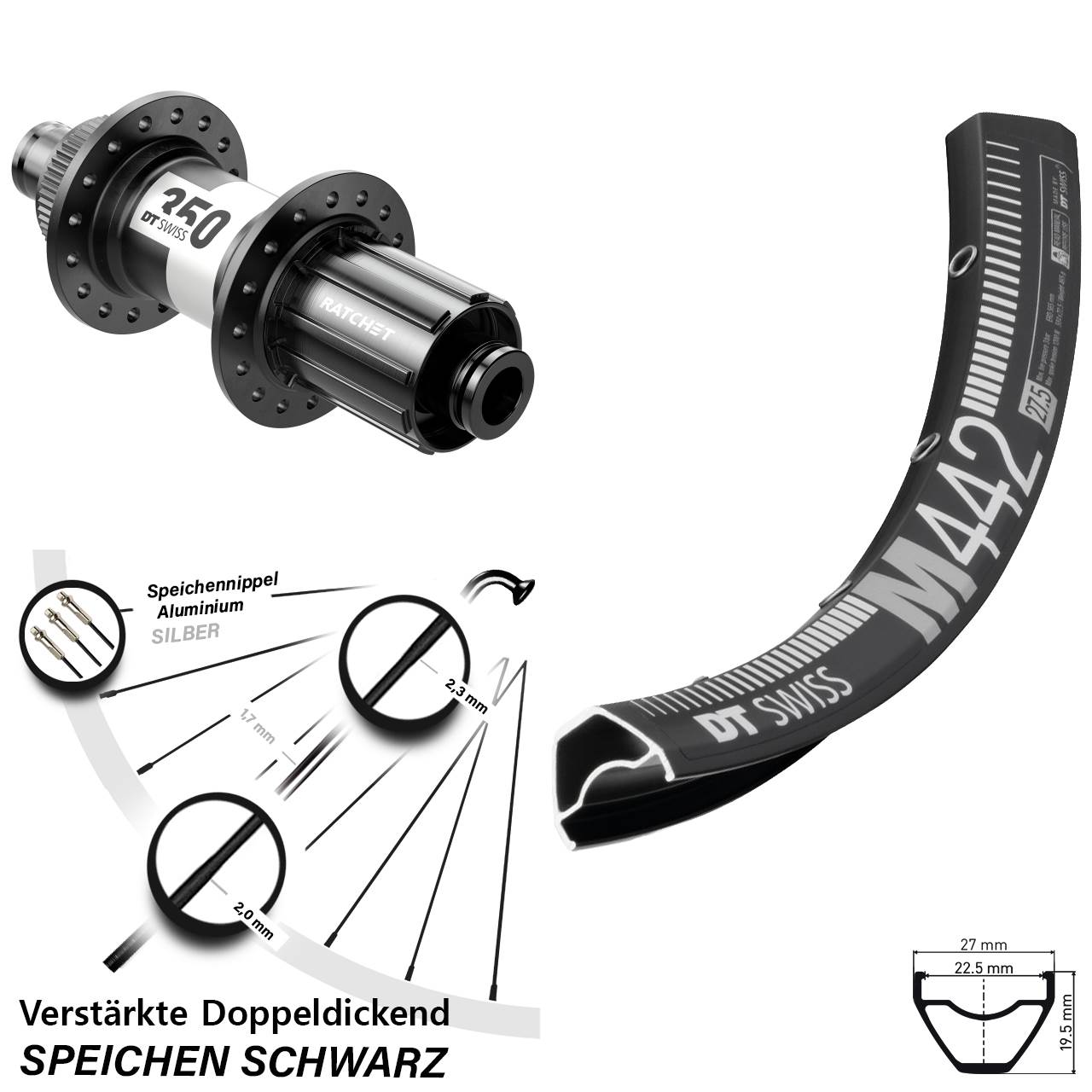 Centerlock Hinterrad 28 Zoll DT Swiss M442-350 8-11 fach 12x142