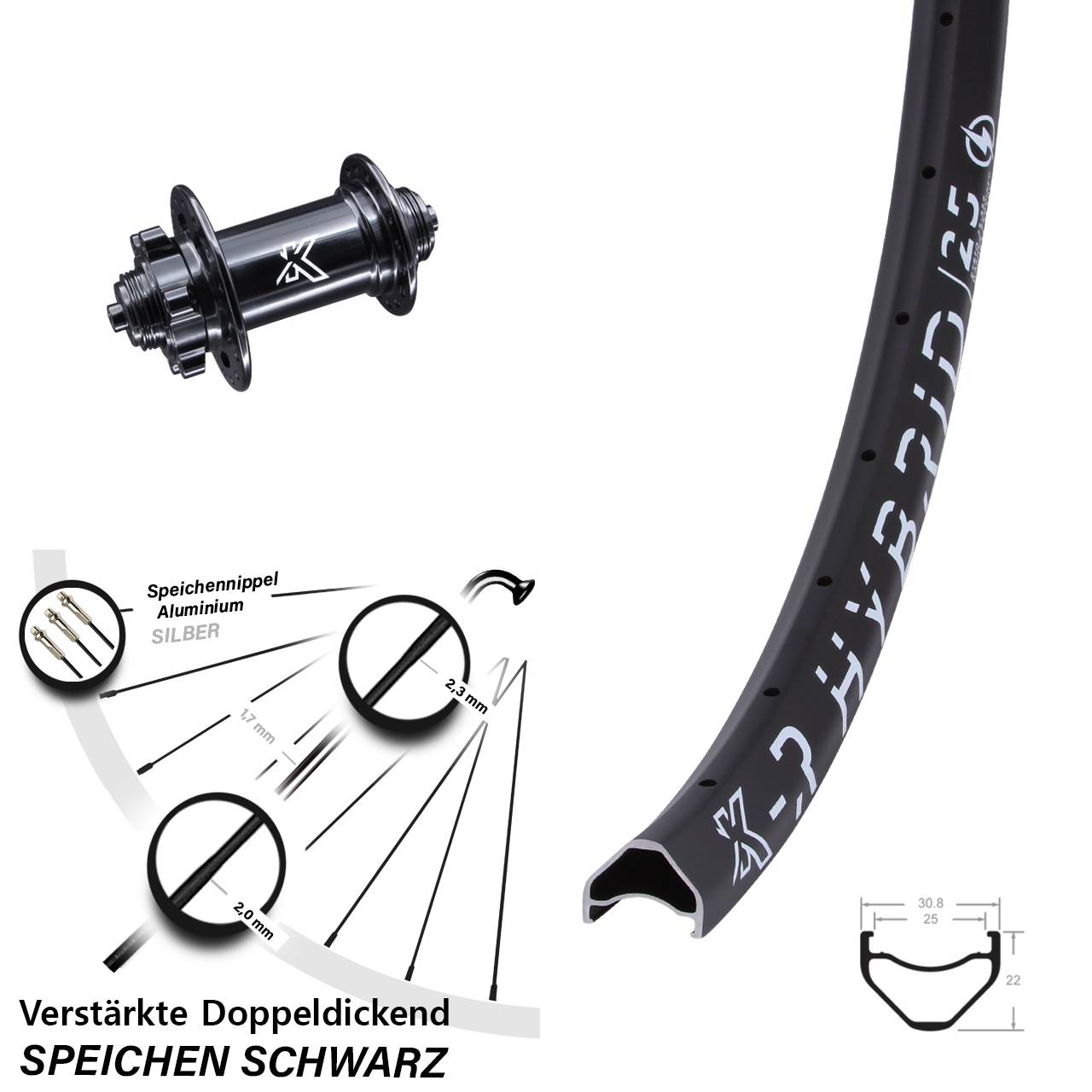 Disc Vorderrad für Schnellspanner 26 Zoll KX-M-R Hybrid 25
