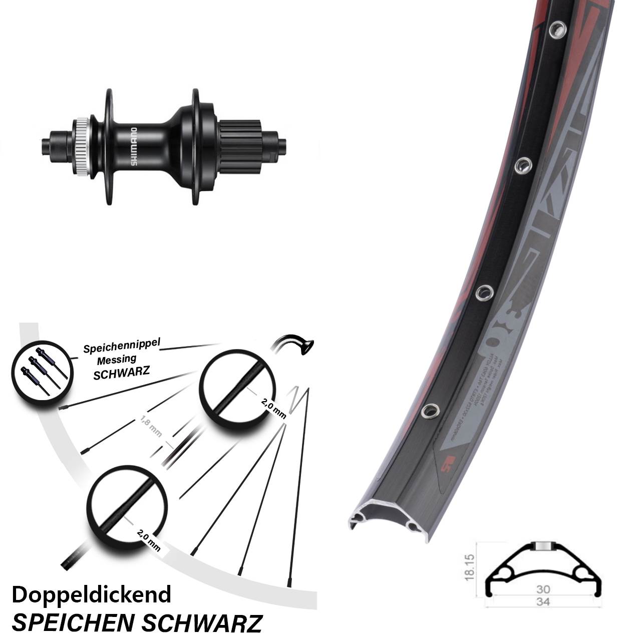 Hinterrad Centerlock 29 Zoll Rodi TRYP30 Shimano MT500 Micro Spline QR