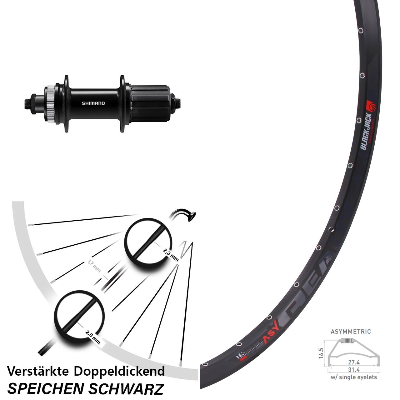 27,5 Zoll Rodi Ready 27 Shimano FH-QC400 Hinterrad Centerlock für Schnellspanner 8-11 fach