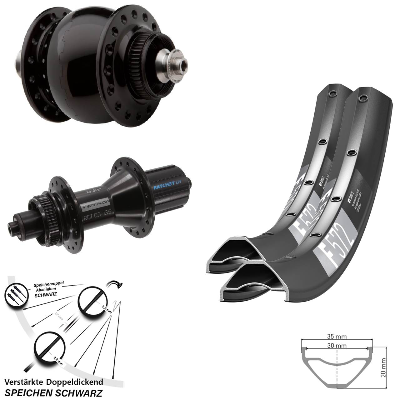 DT Swiss F572 370 Hybrid SONdelux 29 Zoll Laufradsatz Centerlock QR 8-11 fach HG