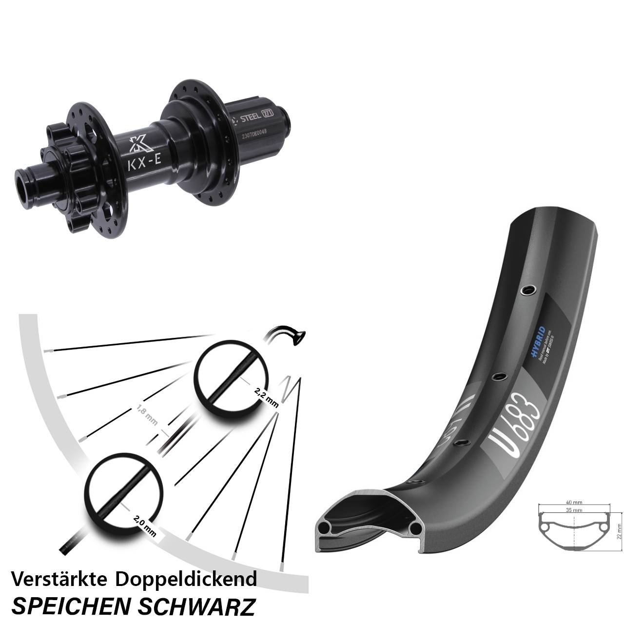 Disc Hinterrad 27,5 Zoll DT Swiss U683 KX-E Heavy Duty 8-12 fach HG 12x148 Boost