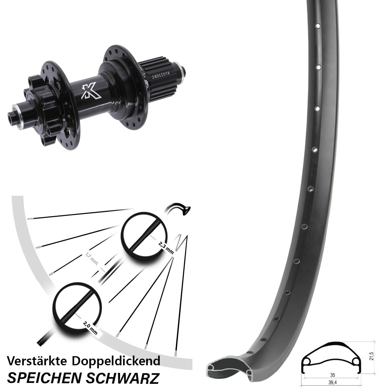 27,5 Zoll Ambrosio E35 KX-M 6-Loch Hinterrad für Schnellspanner Shimano Micro Spline