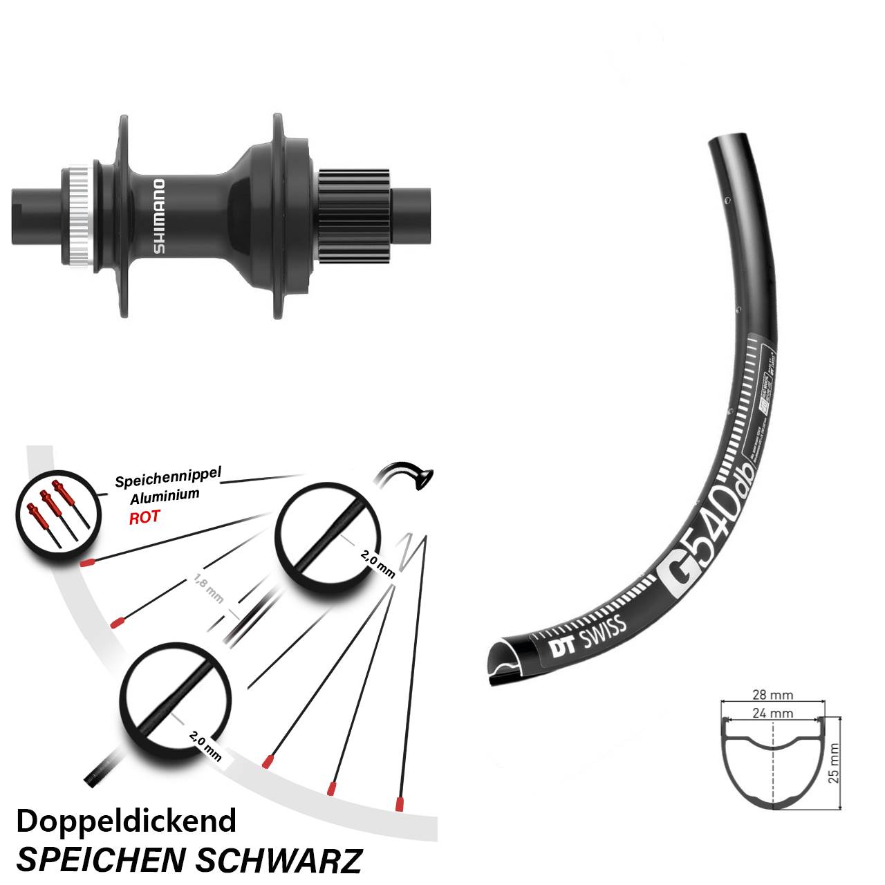 Centerlock Hinterrad 28 Zoll DT Swiss G 540 Shimano FH-MT410 Shimano Micro Spline 12x142