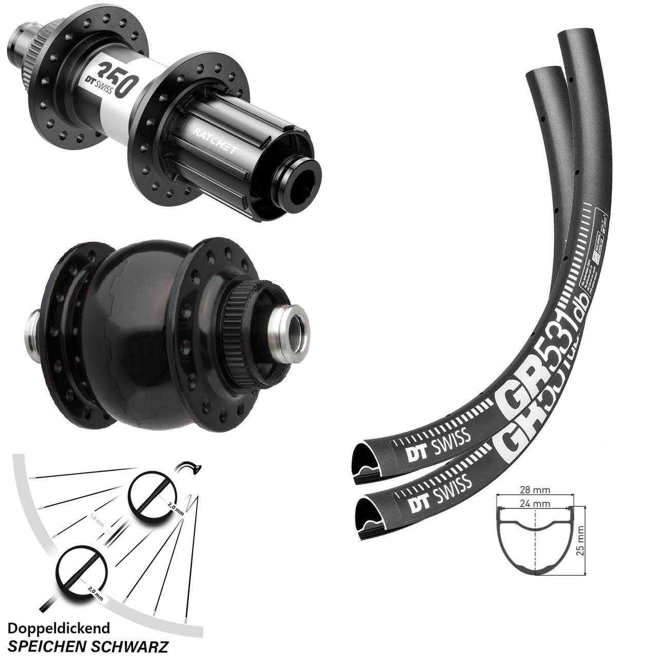 Gravel Laufradsatz GR 531 DT Swiss 350 Centerlock Dynamo SON 28 Zoll Steckachse 11-fach