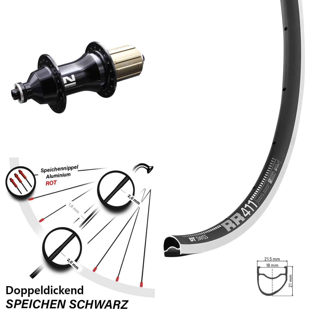Novatec F162SB DT Swiss RR411 Hinterrad 28 Zoll 8-12 fach