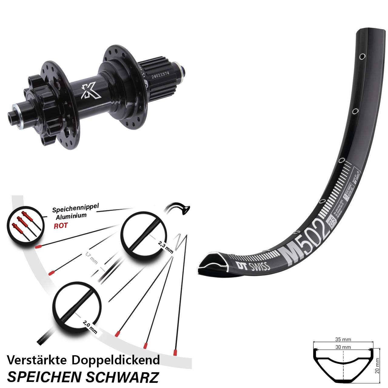 Disc Laufrad 29 Zoll DT Swiss M 502 KX-M Micro Spline für Schnellspanner