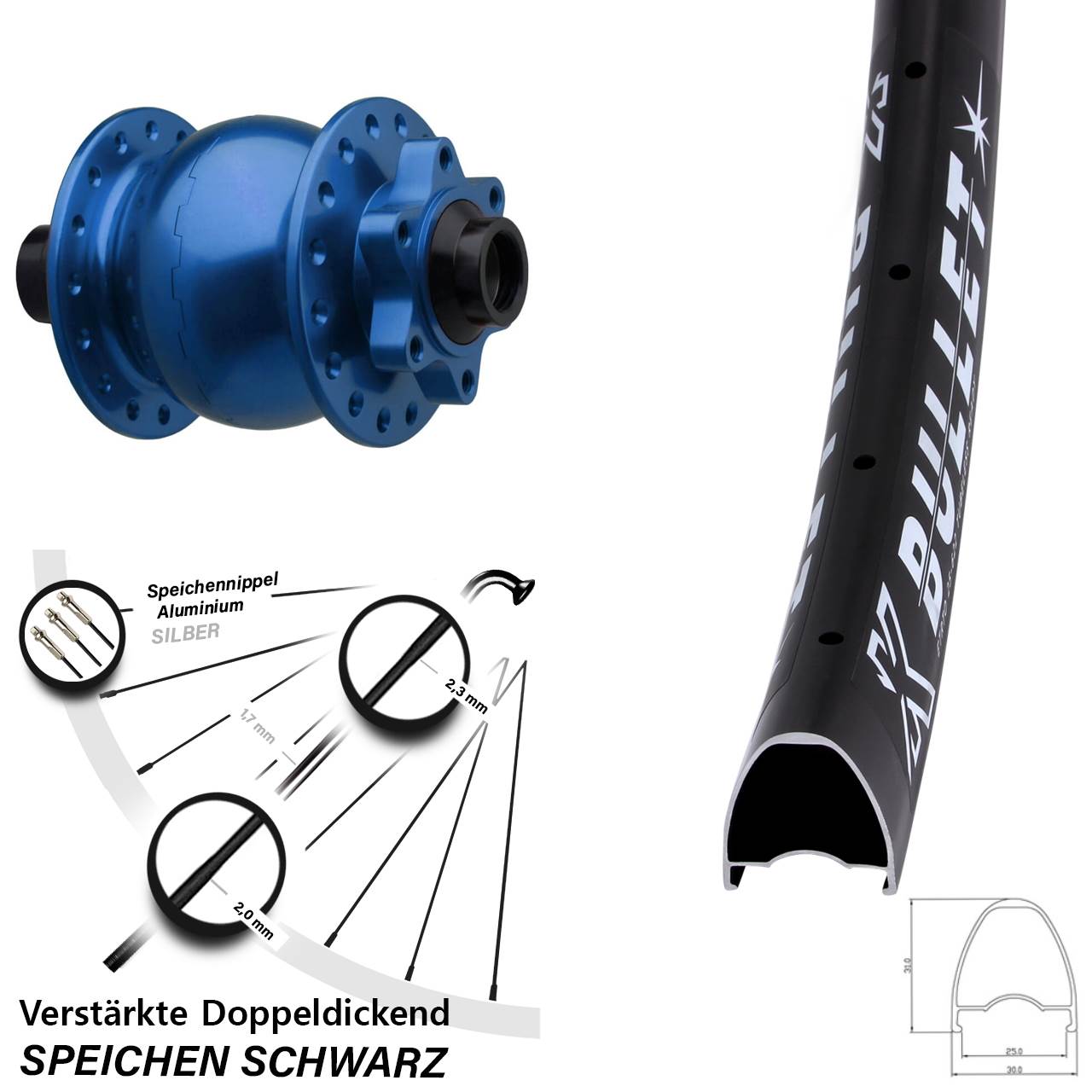 Boost Disc Nabendynamolaufrad 15x110 KX Bullet SON 28 Zoll blau