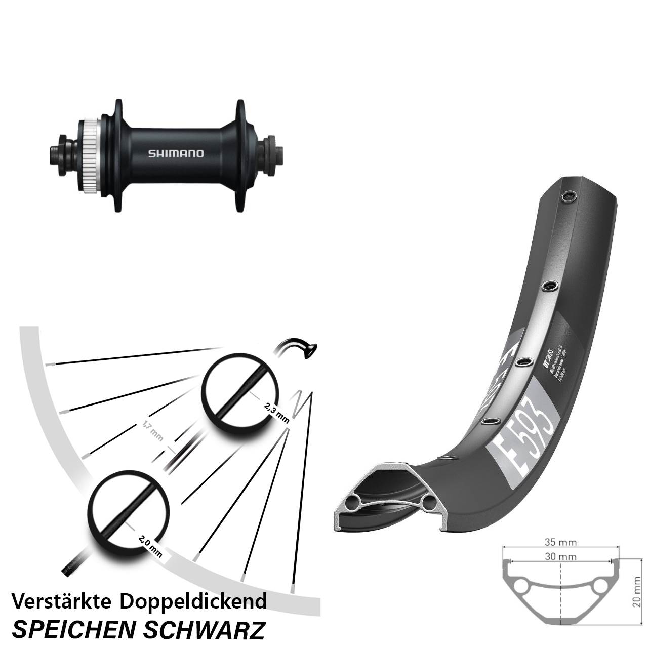 650B DT Swiss E 593 Shimano Alivio Centerlock Vorderrad für Schnellspanner