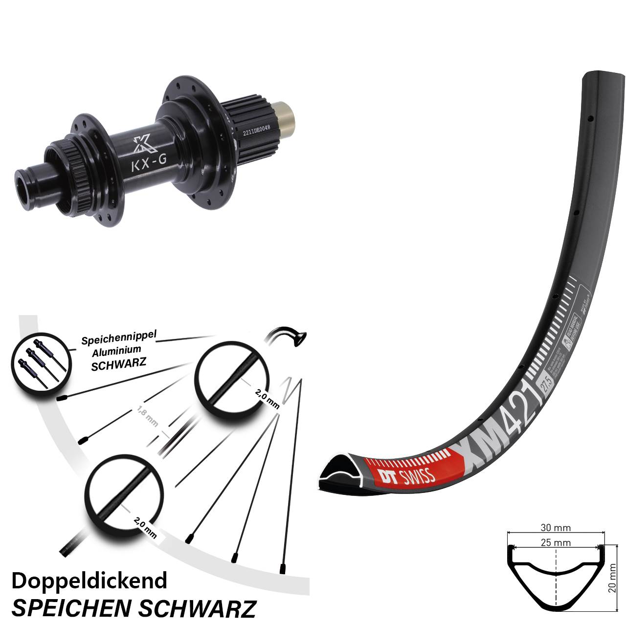 29 Zoll Hinterrad DT Swiss XM 421 KX-G Micro Spline 12x142