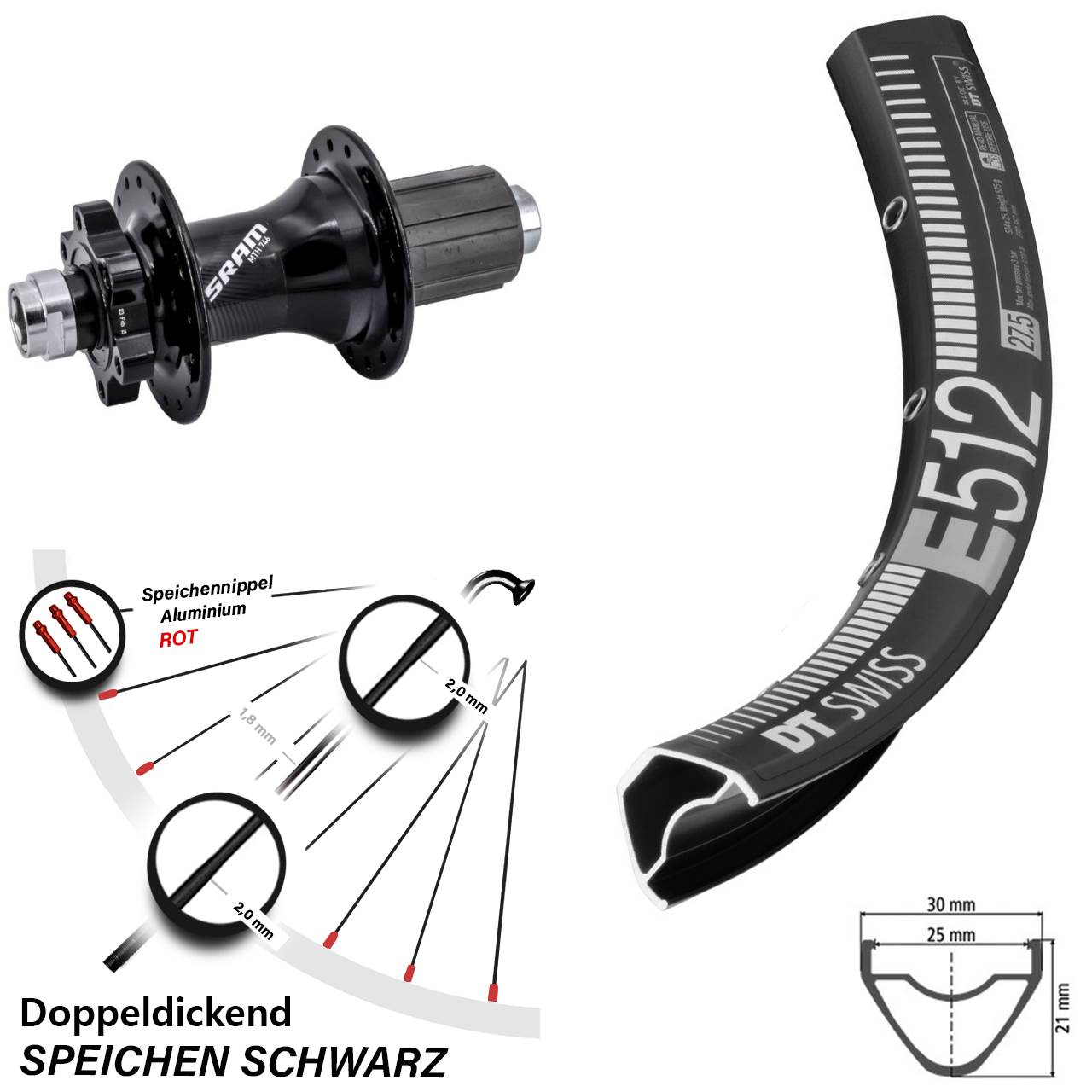DT Swiss E512 Sram 746 650B Disc Laufrad 12x148 8-11 fach