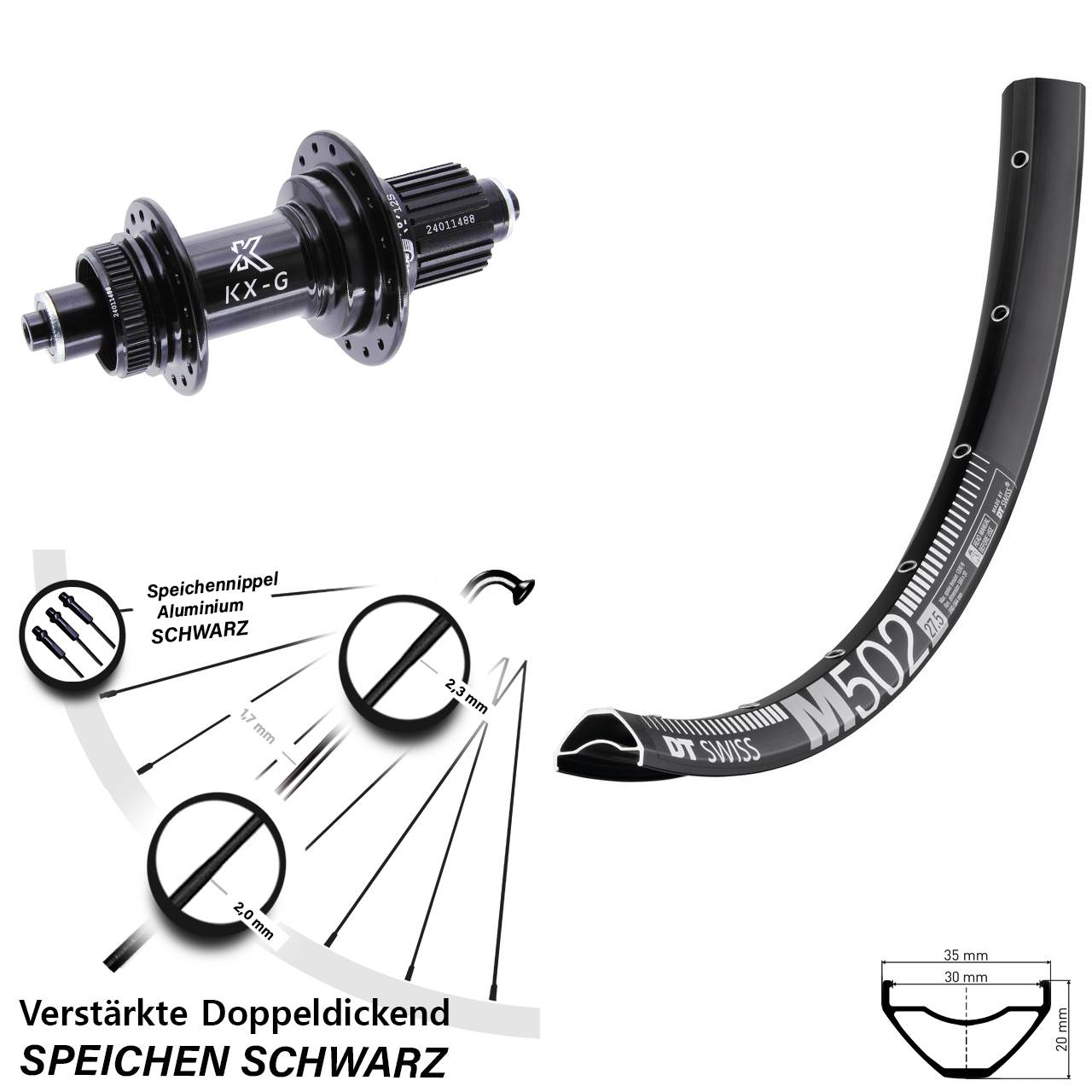 29 Zoll DT Swiss M502 KX-G Disc Hinterrad QR Shimano Micro Spline