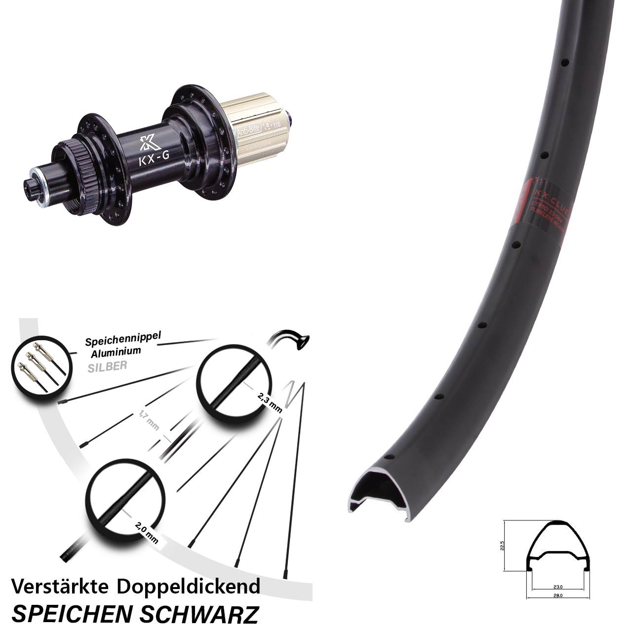 Centerlock Hinterrad 26 Zoll KX-G Clue 8-12 fach QR