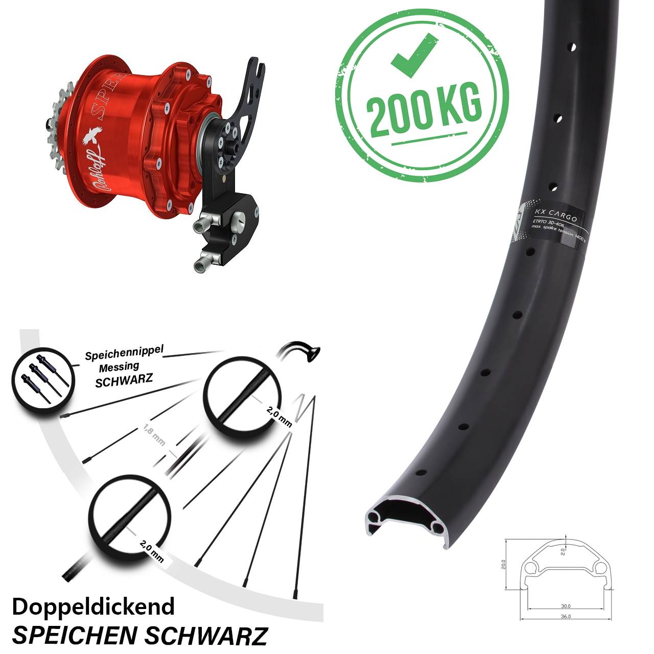 KX Cargo 26 Zoll Rohloff Speedhub CC PM Disc rot Hinterrad