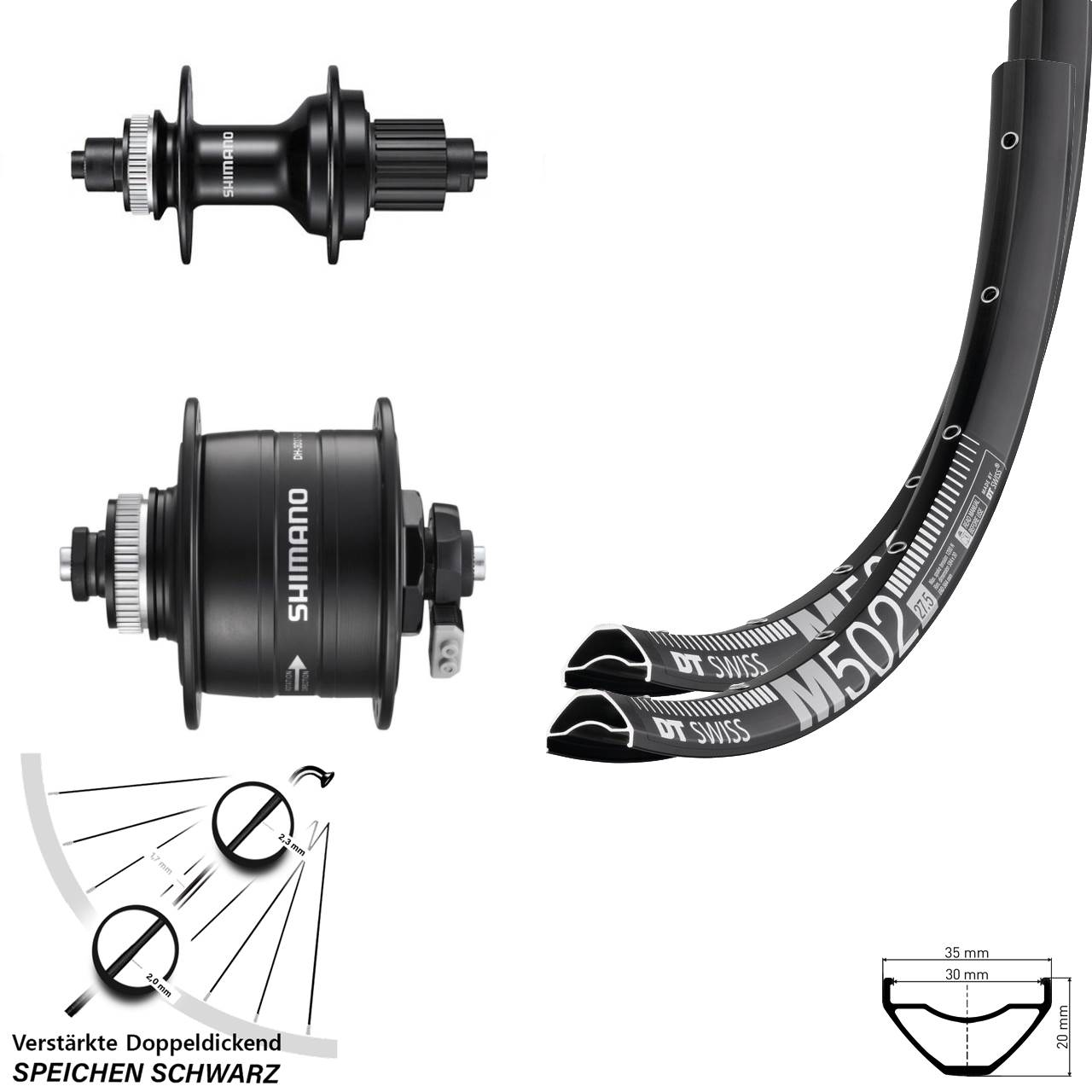 DT Swiss M502 Shimano DH-3D37 MT500 29 Zoll Disc Laufradsatz QR Micro Spline