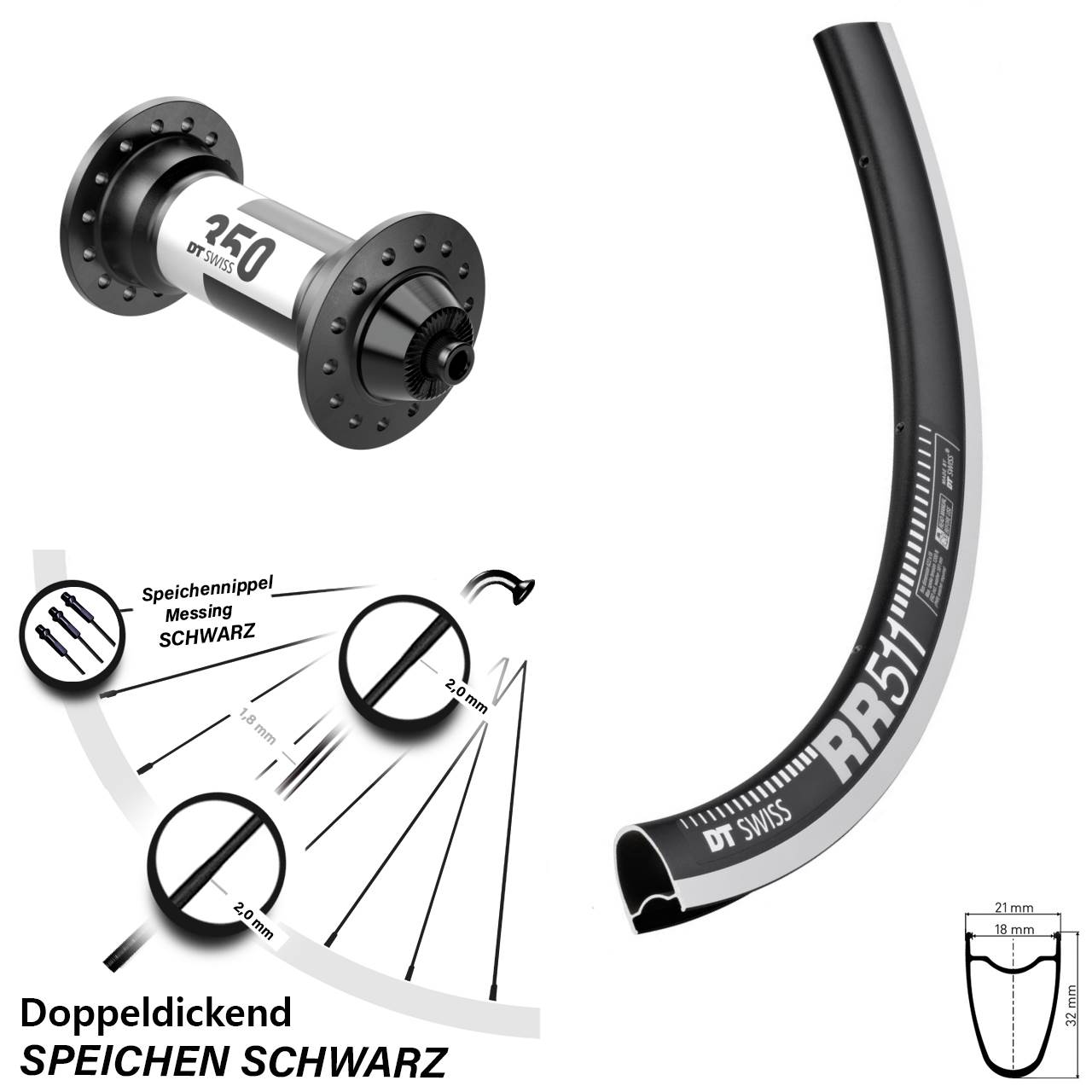 Laufrad 28 Zoll DT Swiss RR511 Felgenbremse 350 QR Road