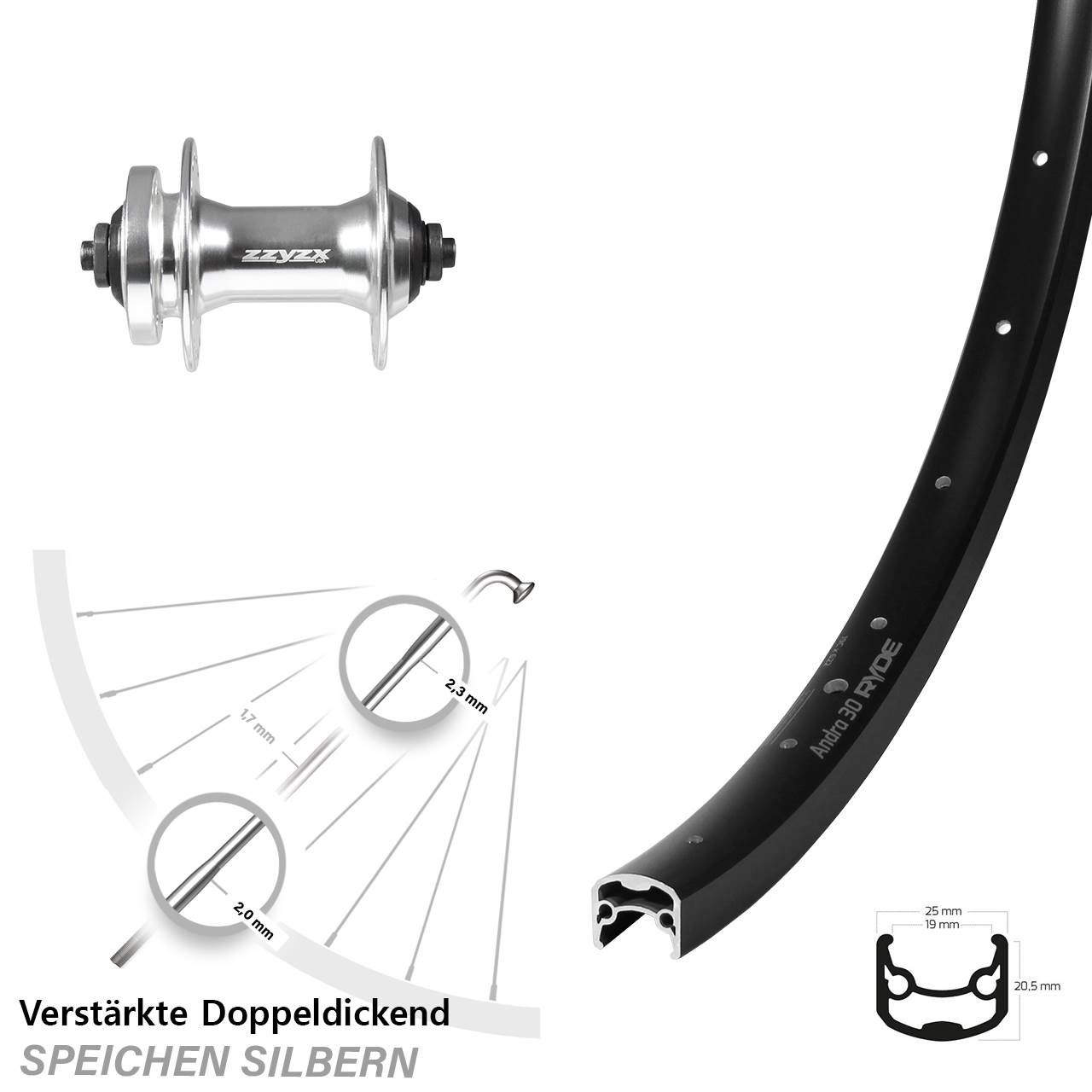 6-Loch Vorderrad 29 Zoll Ryde Andra 30 Formula DC-21 QR
