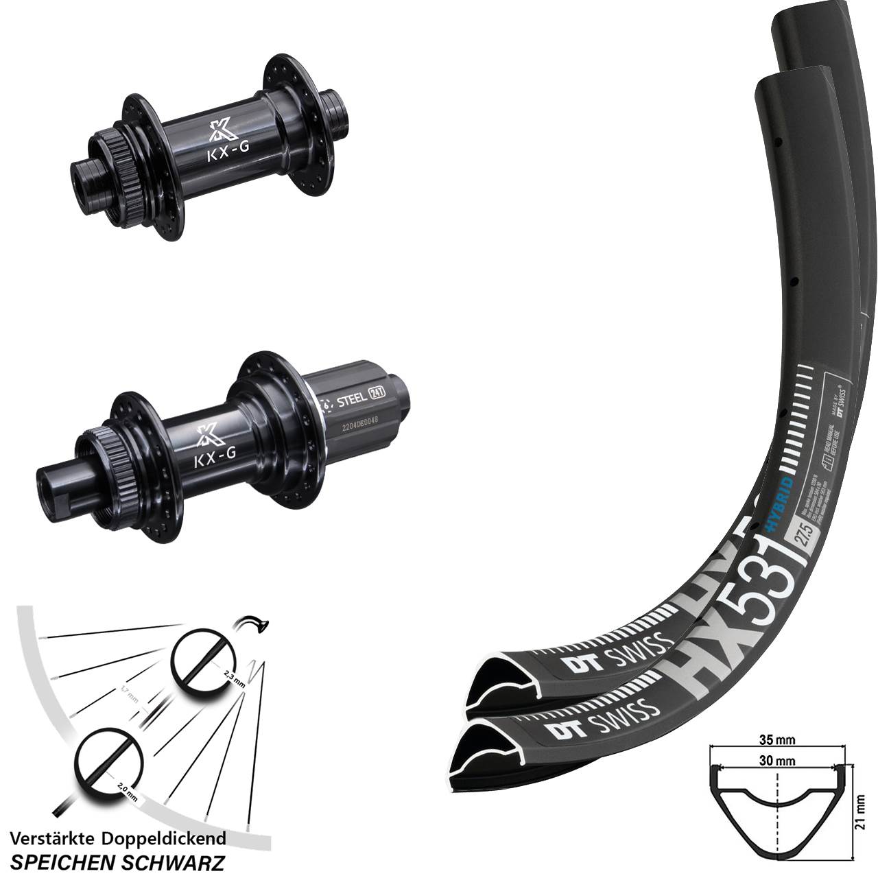 DT Swiss HX531 KX-GS verstärkt 29 Zoll Disc Laufradsatz 15x100 12x142 8-12 fach
