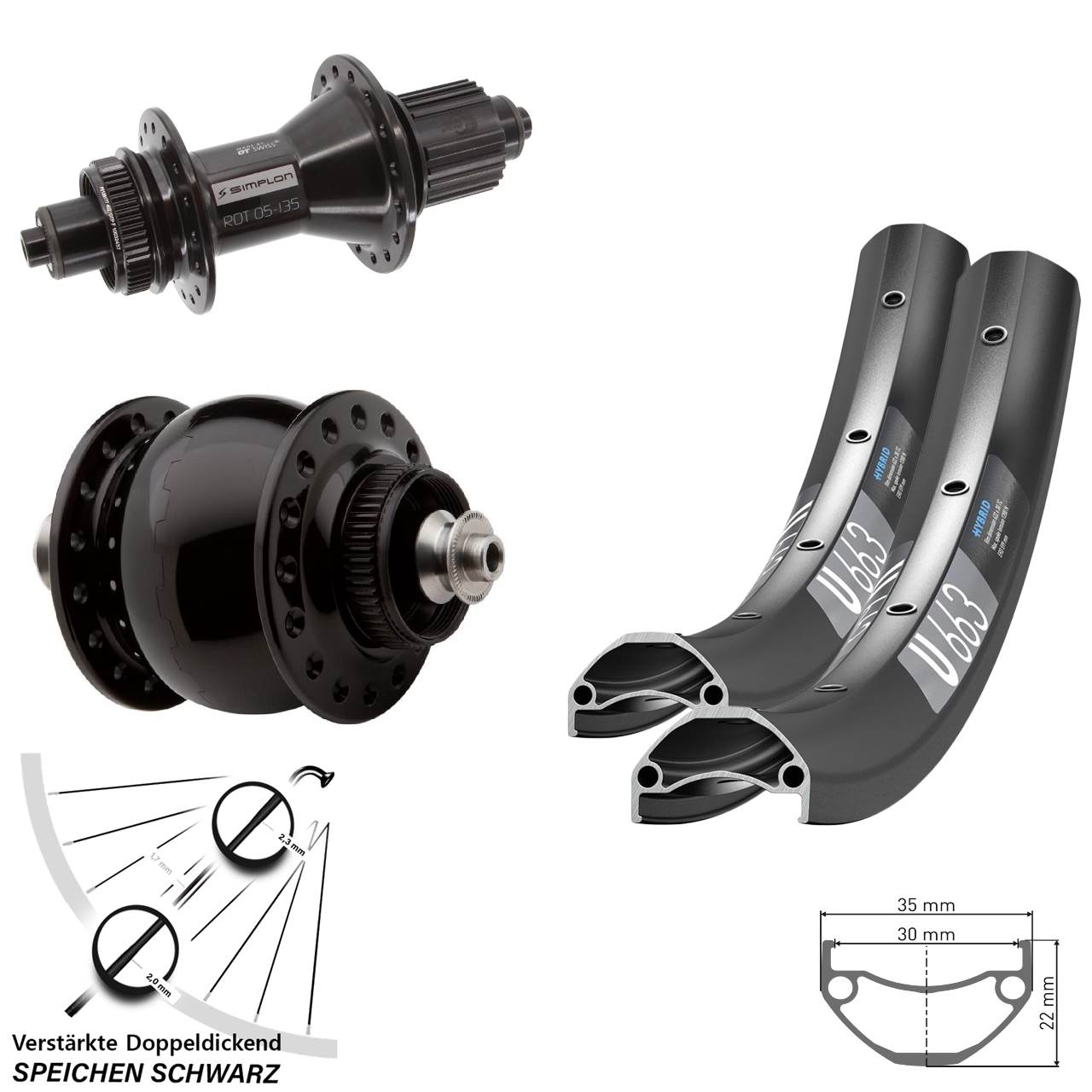 Disc Laufrad-Satz für Schnellspanner 20 Zoll DT Swiss U663 370 Hybrid SON 28 Micro Spline
