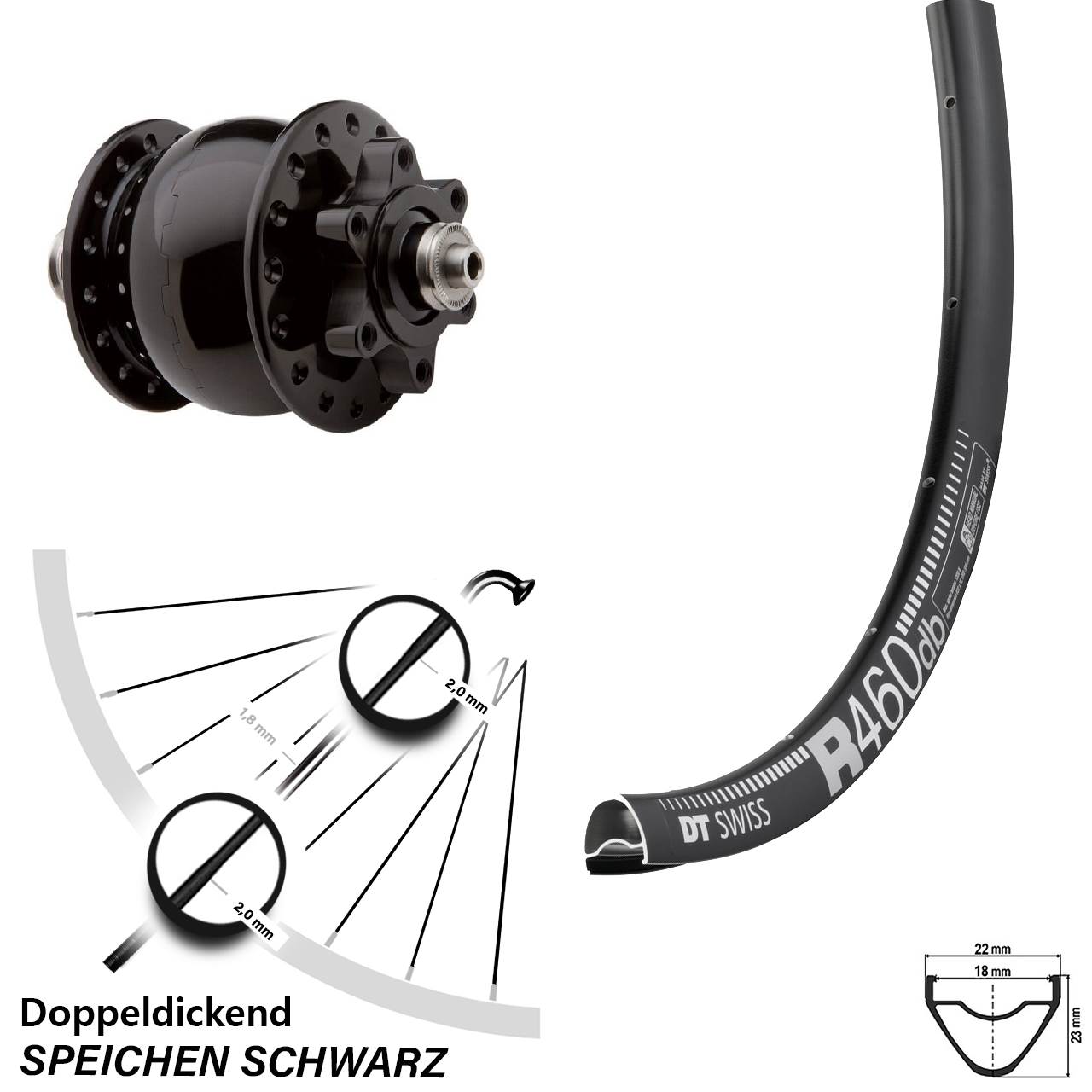 DT Swiss R 460 DB Vorderrad SON 28 Zoll Dynamo