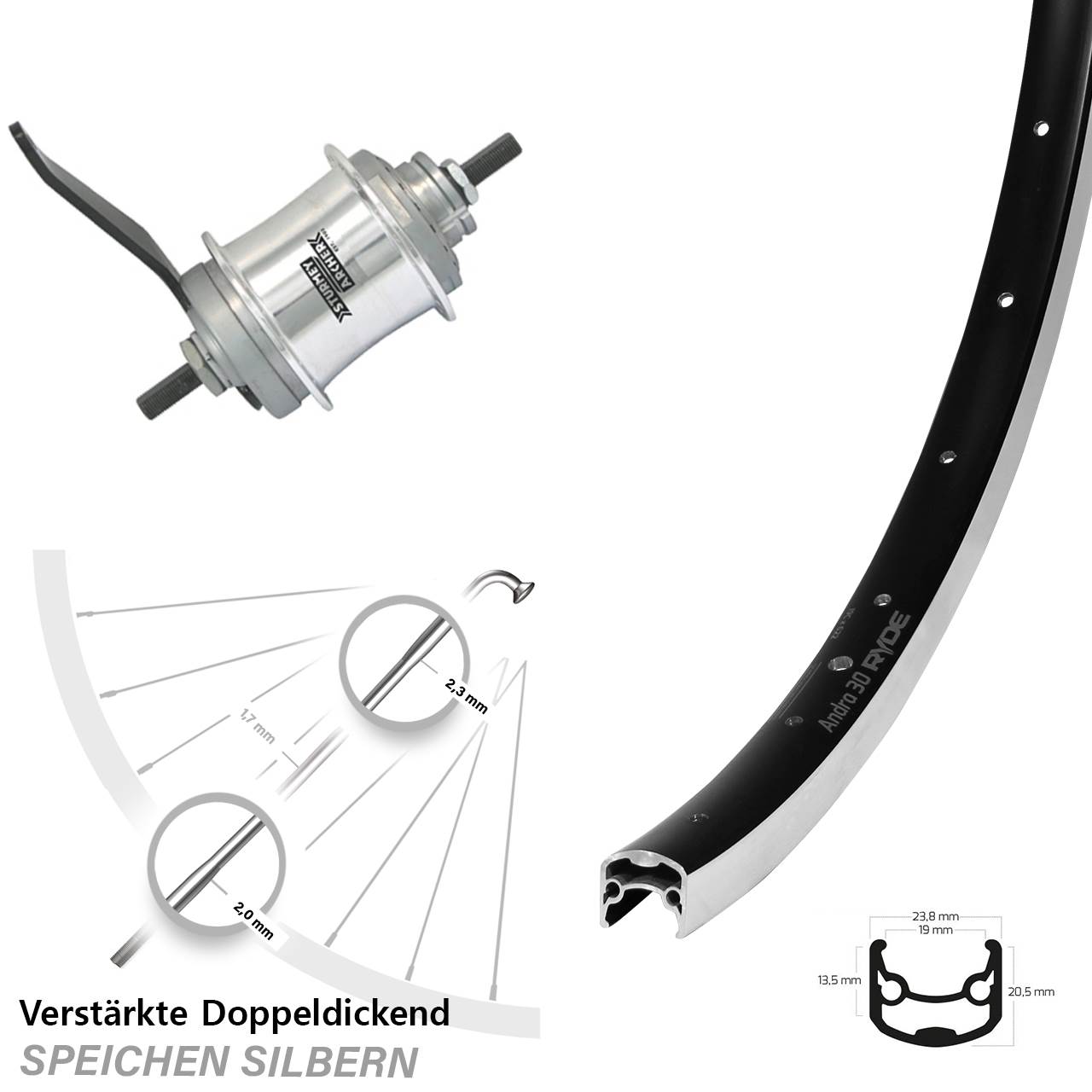 Sturmey Archer Duomatic 28 Zoll Hinterrad Ryde Andra 30