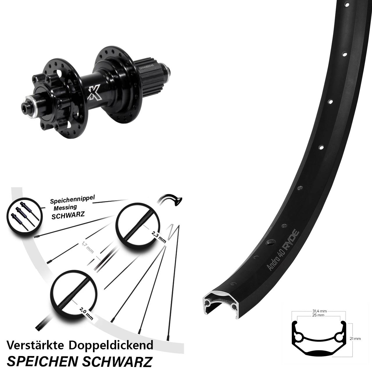 28 Zoll Ryde Andra 40 KX-M Heavy Duty Disc Hinterrad QR Shimano Micro Spline
