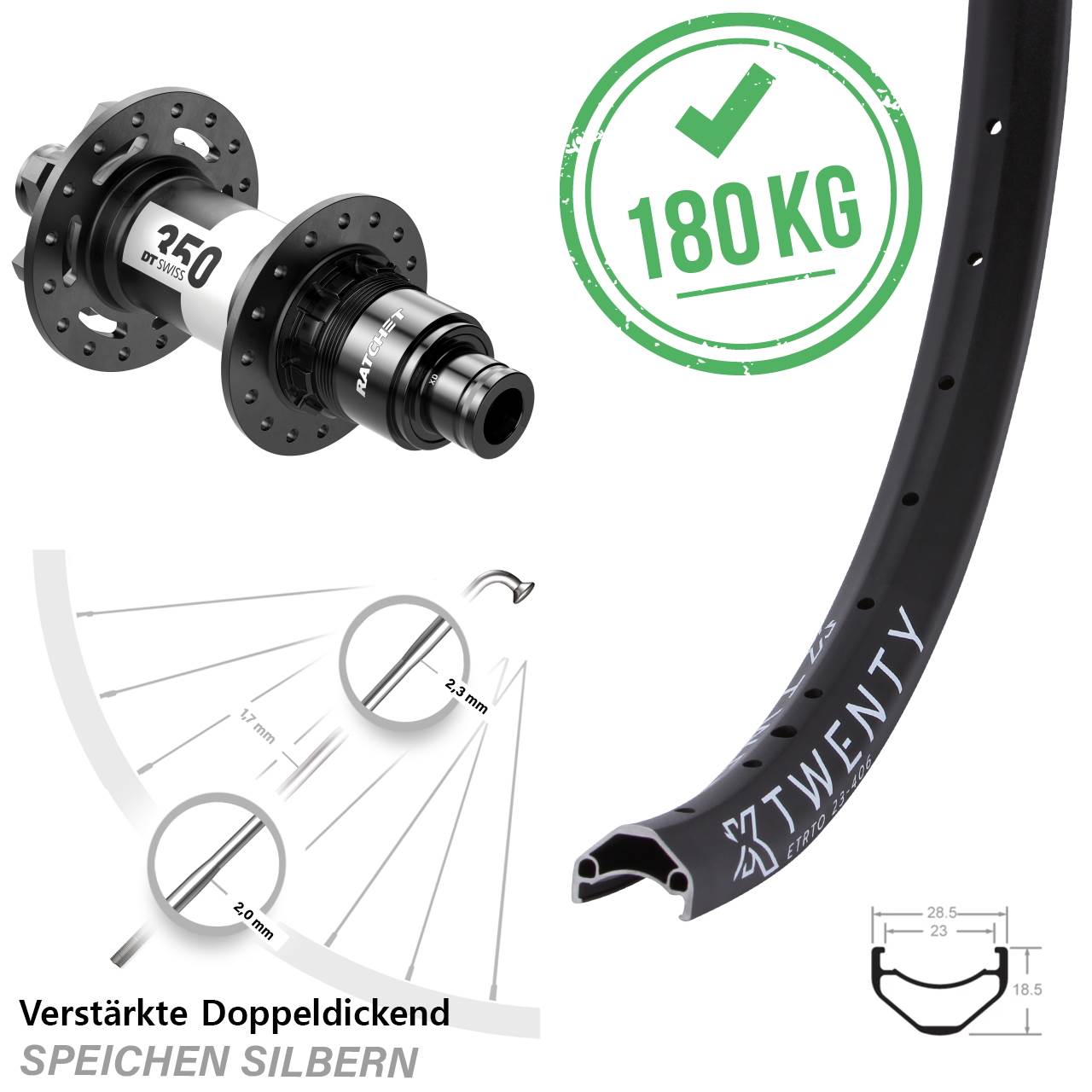 Disc Laufrad 20 Zoll KX Twenty DT Swiss 350 SRAM XD 12x142