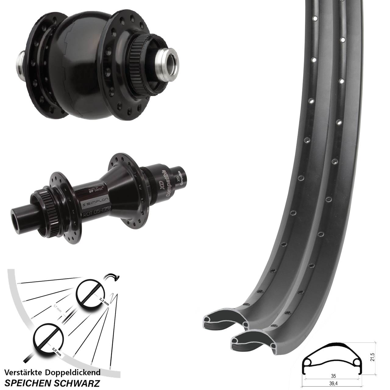 Centerlock Laufradsatz 12x100/142 27,5 Zoll Ambrosio E35 DT Swiss 370 SON delux XD