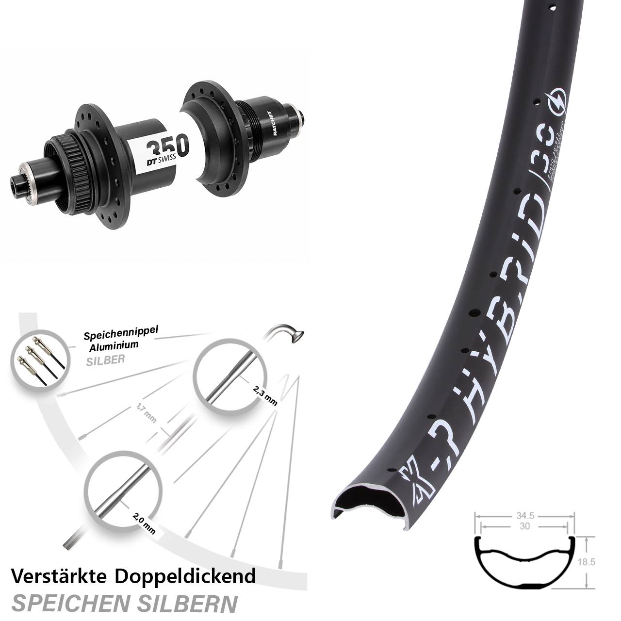 Centerlock Hinterrad für Schnellspanner 29 Zoll KX-R Hybrid 30 DT Swiss 350 XD 11-12 fach