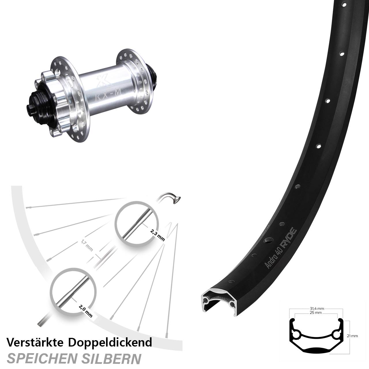 Ryde Andra 40 KX-M 26 Zoll Disc Vorderrad QR