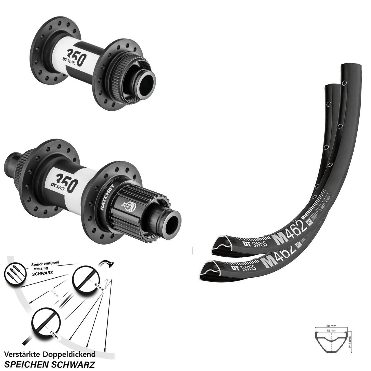 650B DT Swiss M462-350 Centerlock Laufradsatz 15x100 12x142 Micro Spline