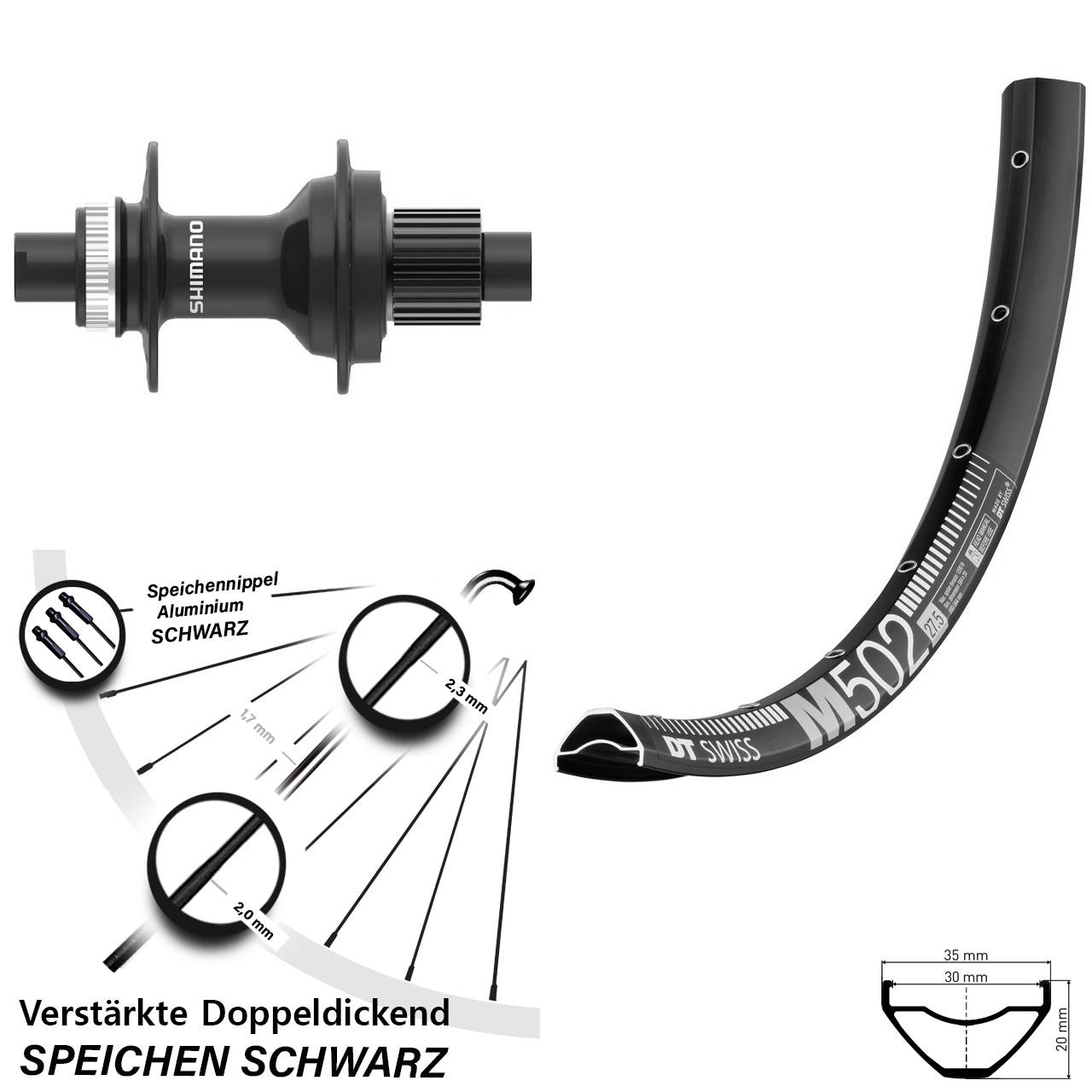 Hinterrad Centerlock 12x142 27,5 Zoll DT Swiss M 502 Shimano FH-MT410 Micro Spline