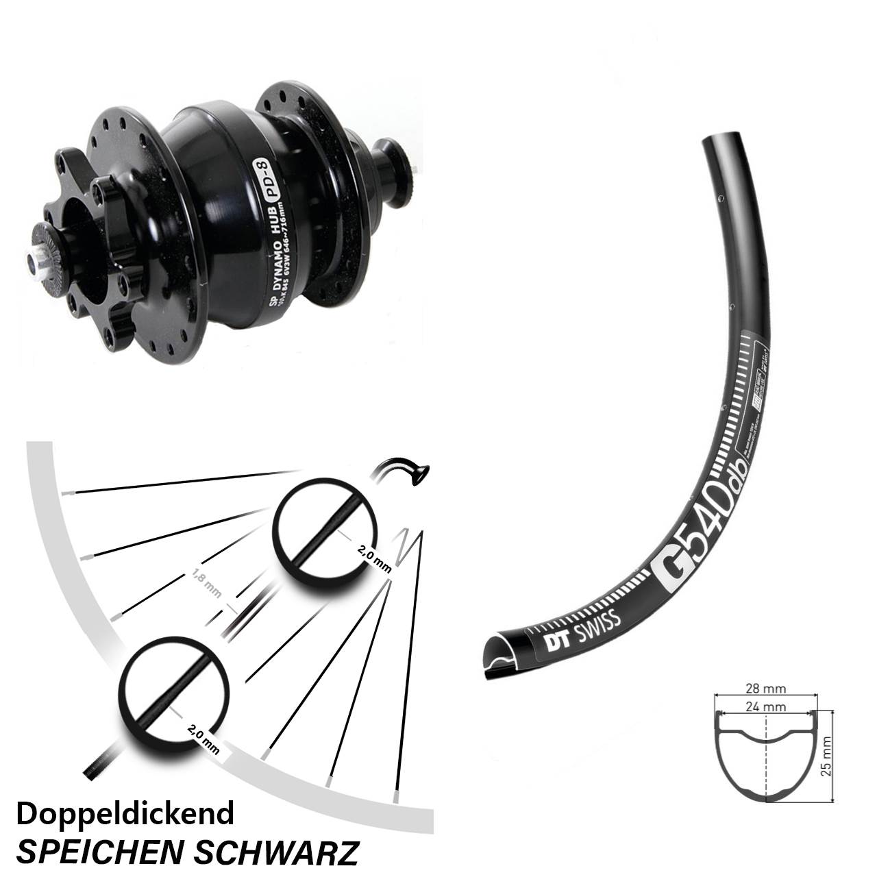 Disc Dynamo-Vorderrad QR 650B DT Swiss G 540 Shutter PD-8