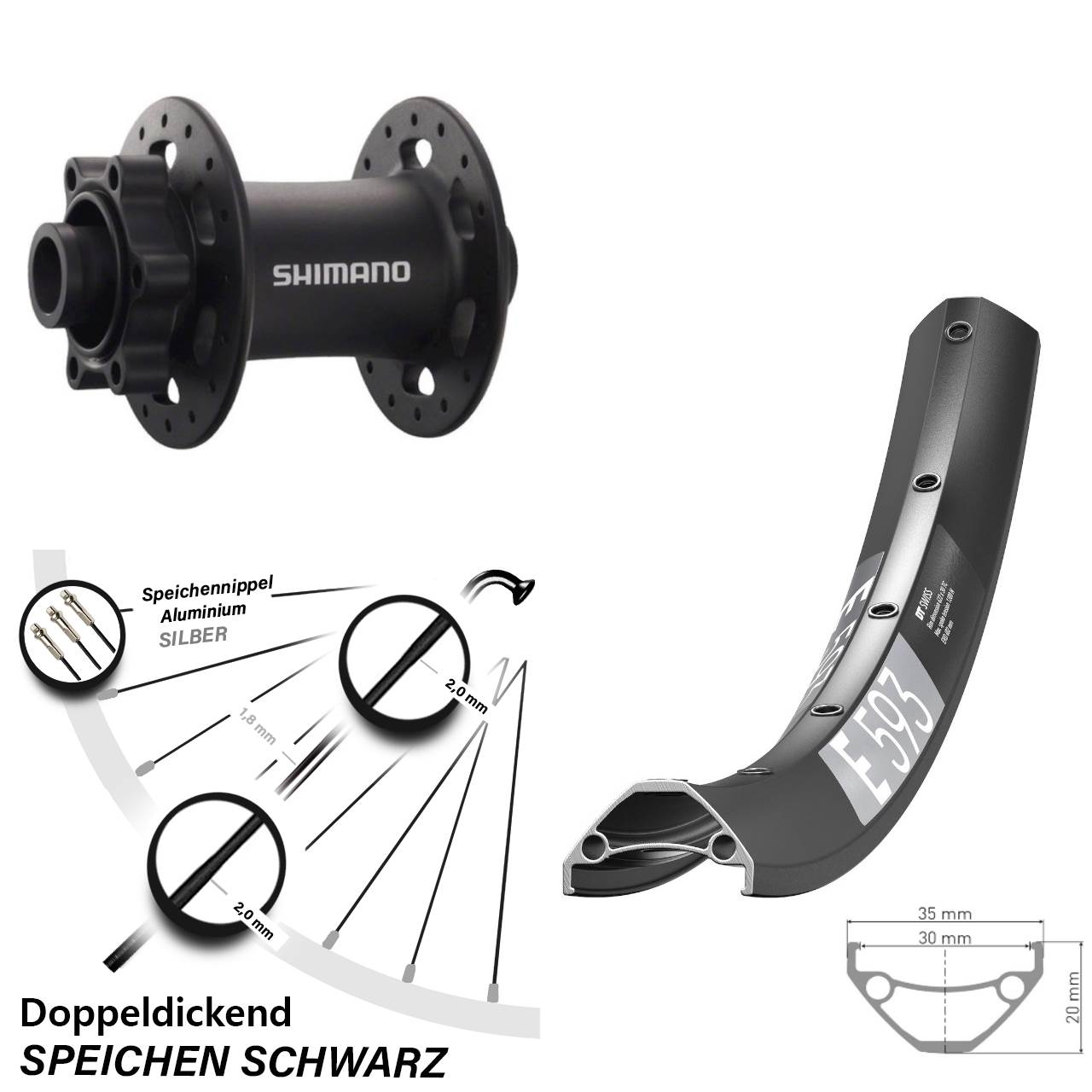 Vorderrad 6-Loch 15x100 29 Zoll DT Swiss E 593 Shimano HB-M758