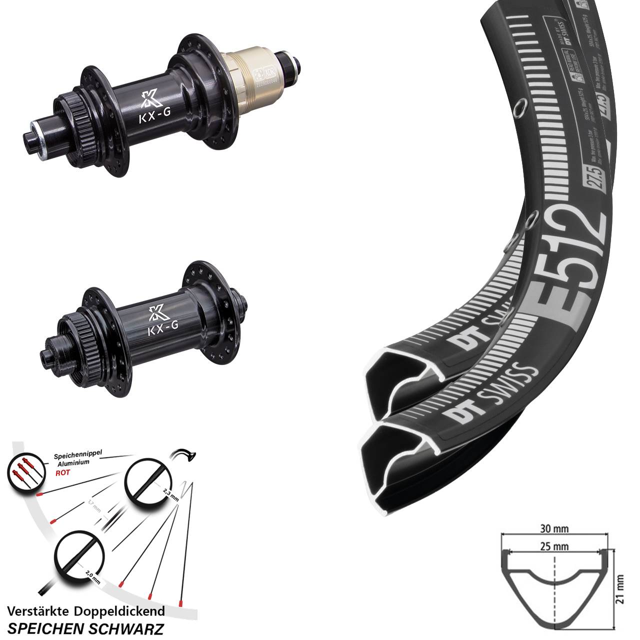 Disc Laufrad-Satz für Schnellspanner 29 Zoll DT Swiss E 512 KX-G XDR