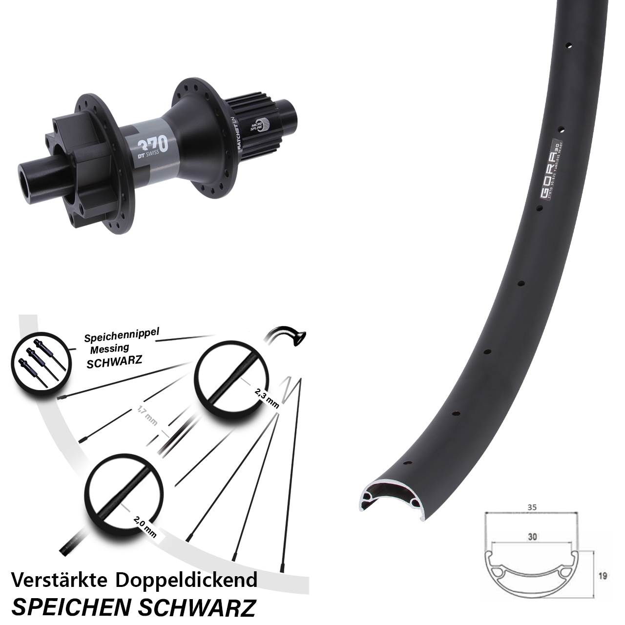 Disc Laufrad 26 Zoll Gora 30 DT Swiss 370 Shimano Micro Spline 12x142